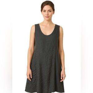 Inizio Black Linen Dress, Made in Italy, Asymmetric Hem, Boho, Lagenlook, S